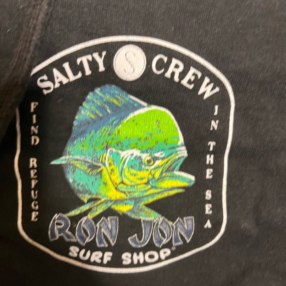 Ron Jon Surf x Salty Crew Graphic Hoodie Sweatshirt Size S Black Beach Fishing - Picture 2 of 4